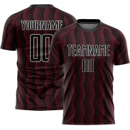 Custom Black Crimson-White Geometric Shape Sublimation Soccer Uniform Jersey Custom Black Crimson-White Geometric Shape Sublimation Soccer Uniform Jersey