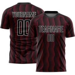Custom Black Crimson-White Geometric Shape Sublimation Soccer Uniform Jersey Custom Black Crimson-White Geometric Shape Sublimation Soccer Uniform Jersey