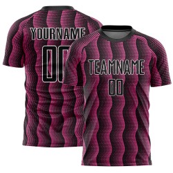 Custom Black Pink-White Geometric Shape Sublimation Soccer Uniform Jersey Custom Black Pink-White Geometric Shape Sublimation Soccer Uniform Jersey