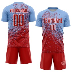 Custom Light Blue Red-White Abstract Fragment Art Sublimation Soccer Uniform Jersey Custom Light Blue Red-White Abstract Fragment Art Sublimation Soccer Uniform Jersey