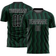Custom Black Kelly Green-White Geometric Shape Sublimation Soccer Uniform Jersey Custom Black Kelly Green-White Geometric Shape Sublimation Soccer Uniform Jersey