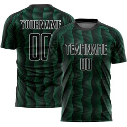 Custom Black Kelly Green-White Geometric Shape Sublimation Soccer Uniform Jersey Custom Black Kelly Green-White Geometric Shape Sublimation Soccer Uniform Jersey
