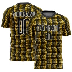 Custom Black Yellow-White Geometric Shape Sublimation Soccer Uniform Jersey Custom Black Yellow-White Geometric Shape Sublimation Soccer Uniform Jersey