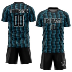 Custom Black Panther Blue-White Geometric Shape Sublimation Soccer Uniform Jersey Custom Black Panther Blue-White Geometric Shape Sublimation Soccer Uniform Jersey