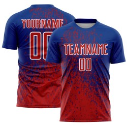 Custom Royal Red-White Abstract Fragment Art Sublimation Soccer Uniform Jersey