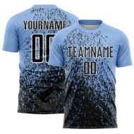 Custom Light Blue Black-White Abstract Fragment Art Sublimation Soccer Uniform Jersey Custom Light Blue Black-White Abstract Fragment Art Sublimation Soccer Uniform Jersey
