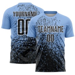 Custom Light Blue Black-White Abstract Fragment Art Sublimation Soccer Uniform Jersey Custom Light Blue Black-White Abstract Fragment Art Sublimation Soccer Uniform Jersey