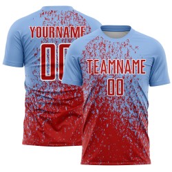 Custom Light Blue Red-White Abstract Fragment Art Sublimation Soccer Uniform Jersey Custom Light Blue Red-White Abstract Fragment Art Sublimation Soccer Uniform Jersey