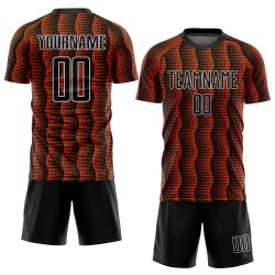Custom Black Orange-White Geometric Shape Sublimation Soccer Uniform Jersey Custom Black Orange-White Geometric Shape Sublimation Soccer Uniform Jersey
