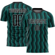 Custom Black Aqua-White Geometric Shape Sublimation Soccer Uniform Jersey Custom Black Aqua-White Geometric Shape Sublimation Soccer Uniform Jersey