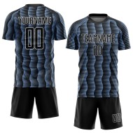 Custom Black Light Blue-White Geometric Shape Sublimation Soccer Uniform Jersey Custom Black Light Blue-White Geometric Shape Sublimation Soccer Uniform Jersey