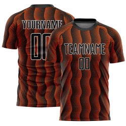 Custom Black Orange-White Geometric Shape Sublimation Soccer Uniform Jersey Custom Black Orange-White Geometric Shape Sublimation Soccer Uniform Jersey