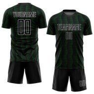 Custom Black Green-White Geometric Shape Sublimation Soccer Uniform Jersey Custom Black Green-White Geometric Shape Sublimation Soccer Uniform Jersey