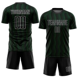 Custom Black Green-White Geometric Shape Sublimation Soccer Uniform Jersey Custom Black Green-White Geometric Shape Sublimation Soccer Uniform Jersey