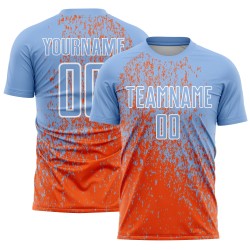 Custom Light Blue Orange-White Abstract Fragment Art Sublimation Soccer Uniform Jersey Custom Light Blue Orange-White Abstract Fragment Art Sublimation Soccer Uniform Jersey