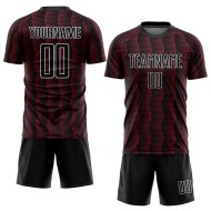 Custom Black Crimson-White Geometric Shape Sublimation Soccer Uniform Jersey Custom Black Crimson-White Geometric Shape Sublimation Soccer Uniform Jersey