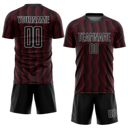 Custom Black Crimson-White Geometric Shape Sublimation Soccer Uniform Jersey Custom Black Crimson-White Geometric Shape Sublimation Soccer Uniform Jersey