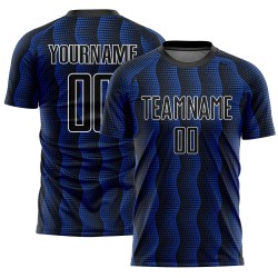 Custom Black Thunder Blue-White Geometric Shape Sublimation Soccer Uniform Jersey Custom Black Thunder Blue-White Geometric Shape Sublimation Soccer Uniform Jersey