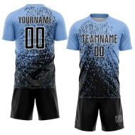 Custom Light Blue Black-White Abstract Fragment Art Sublimation Soccer Uniform Jersey Custom Light Blue Black-White Abstract Fragment Art Sublimation Soccer Uniform Jersey