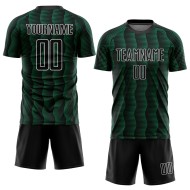 Custom Black Kelly Green-White Geometric Shape Sublimation Soccer Uniform Jersey Custom Black Kelly Green-White Geometric Shape Sublimation Soccer Uniform Jersey