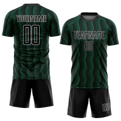 Custom Black Kelly Green-White Geometric Shape Sublimation Soccer Uniform Jersey Custom Black Kelly Green-White Geometric Shape Sublimation Soccer Uniform Jersey