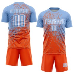 Custom Light Blue Orange-White Abstract Fragment Art Sublimation Soccer Uniform Jersey Custom Light Blue Orange-White Abstract Fragment Art Sublimation Soccer Uniform Jersey