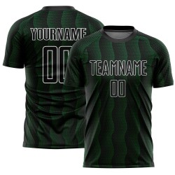Custom Black Green-White Geometric Shape Sublimation Soccer Uniform Jersey Custom Black Green-White Geometric Shape Sublimation Soccer Uniform Jersey