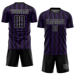Custom Black Purple-White Geometric Shape Sublimation Soccer Uniform Jersey Custom Black Purple-White Geometric Shape Sublimation Soccer Uniform Jersey