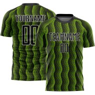 Custom Black Neon Green-White Geometric Shape Sublimation Soccer Uniform Jersey Custom Black Neon Green-White Geometric Shape Sublimation Soccer Uniform Jersey