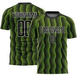 Custom Black Neon Green-White Geometric Shape Sublimation Soccer Uniform Jersey Custom Black Neon Green-White Geometric Shape Sublimation Soccer Uniform Jersey