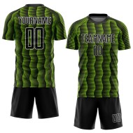 Custom Black Neon Green-White Geometric Shape Sublimation Soccer Uniform Jersey Custom Black Neon Green-White Geometric Shape Sublimation Soccer Uniform Jersey