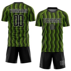 Custom Black Neon Green-White Geometric Shape Sublimation Soccer Uniform Jersey Custom Black Neon Green-White Geometric Shape Sublimation Soccer Uniform Jersey