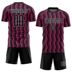 Custom Black Pink-White Geometric Shape Sublimation Soccer Uniform Jersey Custom Black Pink-White Geometric Shape Sublimation Soccer Uniform Jersey