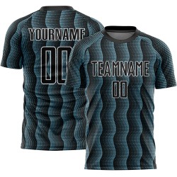 Custom Black Shadow Blue-White Geometric Shape Sublimation Soccer Uniform Jersey Custom Black Shadow Blue-White Geometric Shape Sublimation Soccer Uniform Jersey
