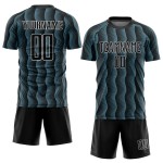 Custom Black Shadow Blue-White Geometric Shape Sublimation Soccer Uniform Jersey Custom Black Shadow Blue-White Geometric Shape Sublimation Soccer Uniform Jersey