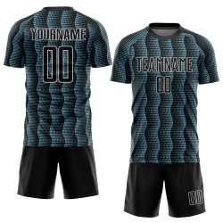 Custom Black Shadow Blue-White Geometric Shape Sublimation Soccer Uniform Jersey Custom Black Shadow Blue-White Geometric Shape Sublimation Soccer Uniform Jersey